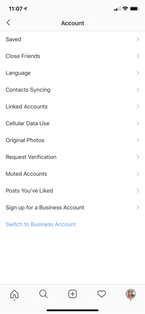 Switch to business account instagram