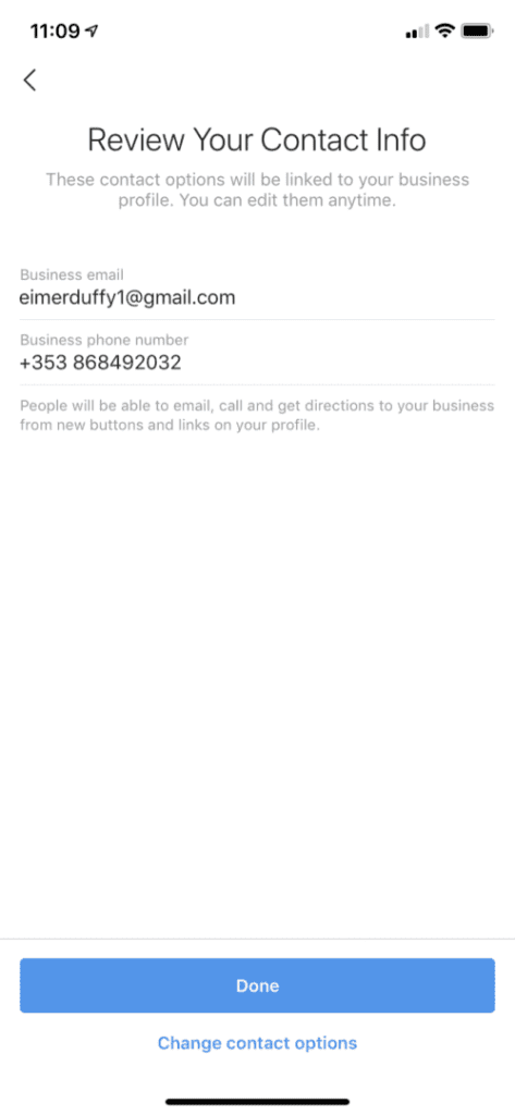 contact info Instagram Business