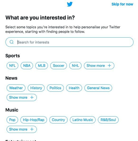 Add interests to twitter for relevant threads