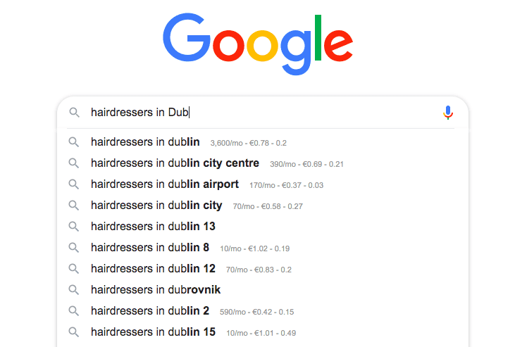 Hairdressers in Dublin Google Search results How to find searched words for your business